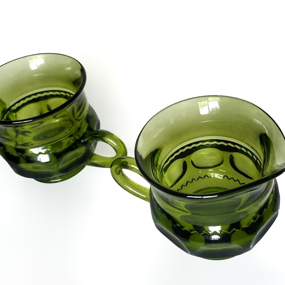 Cream and Sugar Set, Vintage Indiana Glass, Avocado Green 1970s, King's Crown - Picture 2 of 9